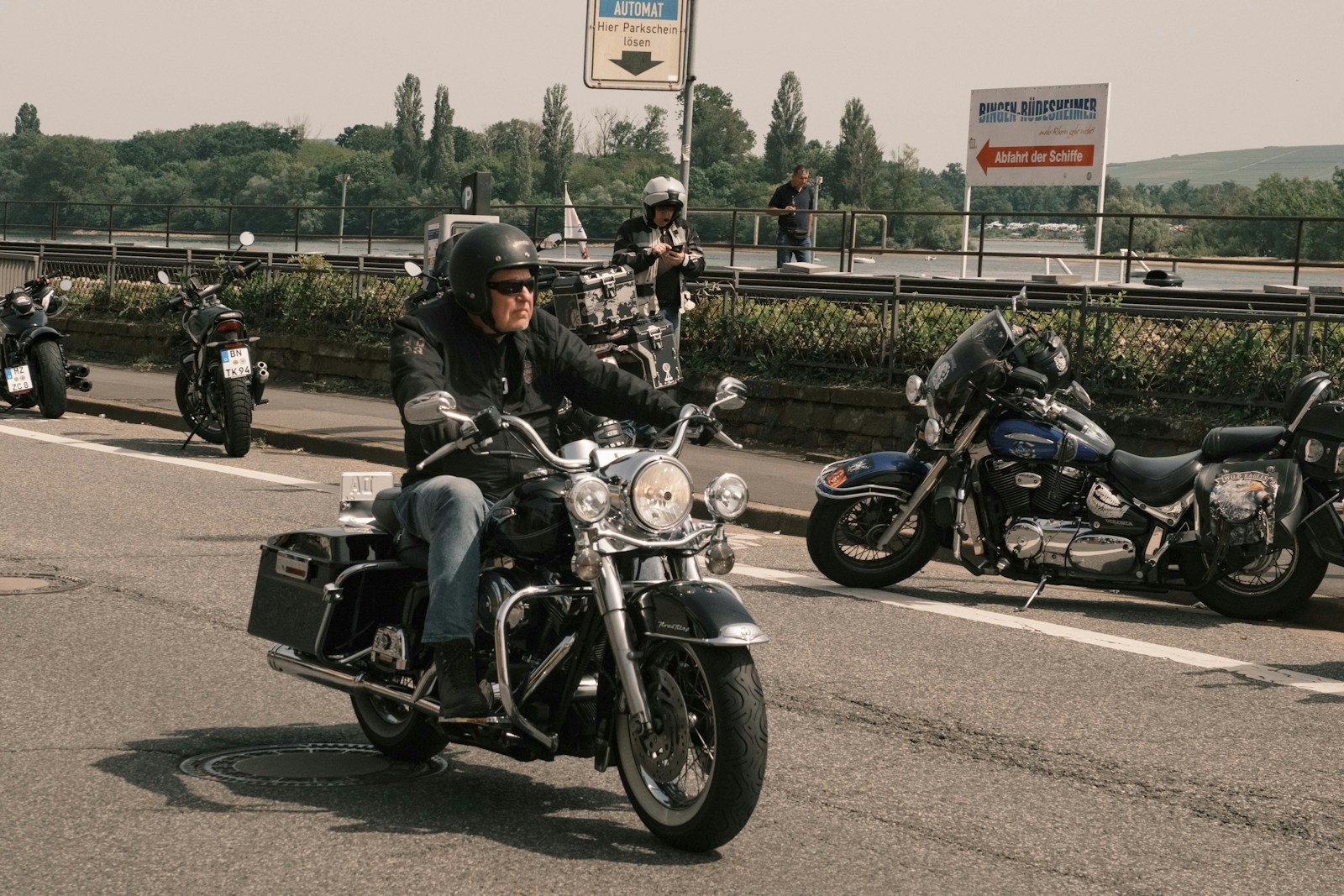 Motorcyclists riding together on an open road